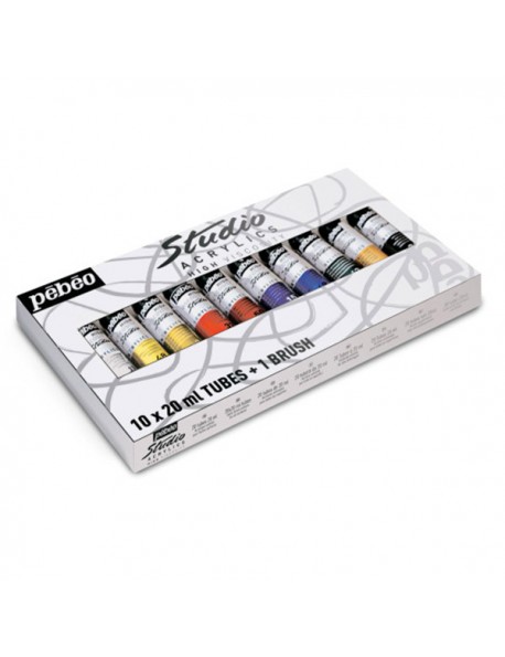 PEBEO STUDIO ACRYLICS COLORI ACRILICI 10 TUBI  X 20 ML + PENNELLO